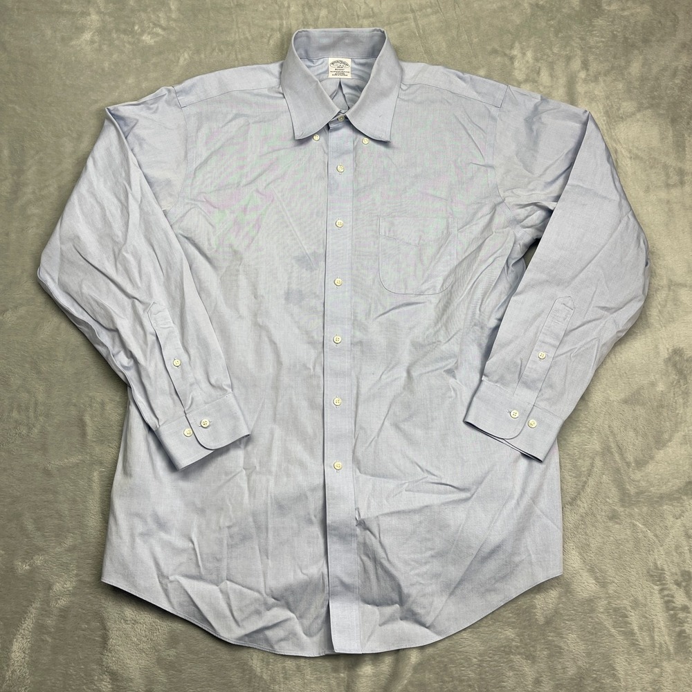 Brooks Brothers Dress Shirt Mens 17 - 4/5 Gray Non-Iron Long Sleeve‎ Button Down